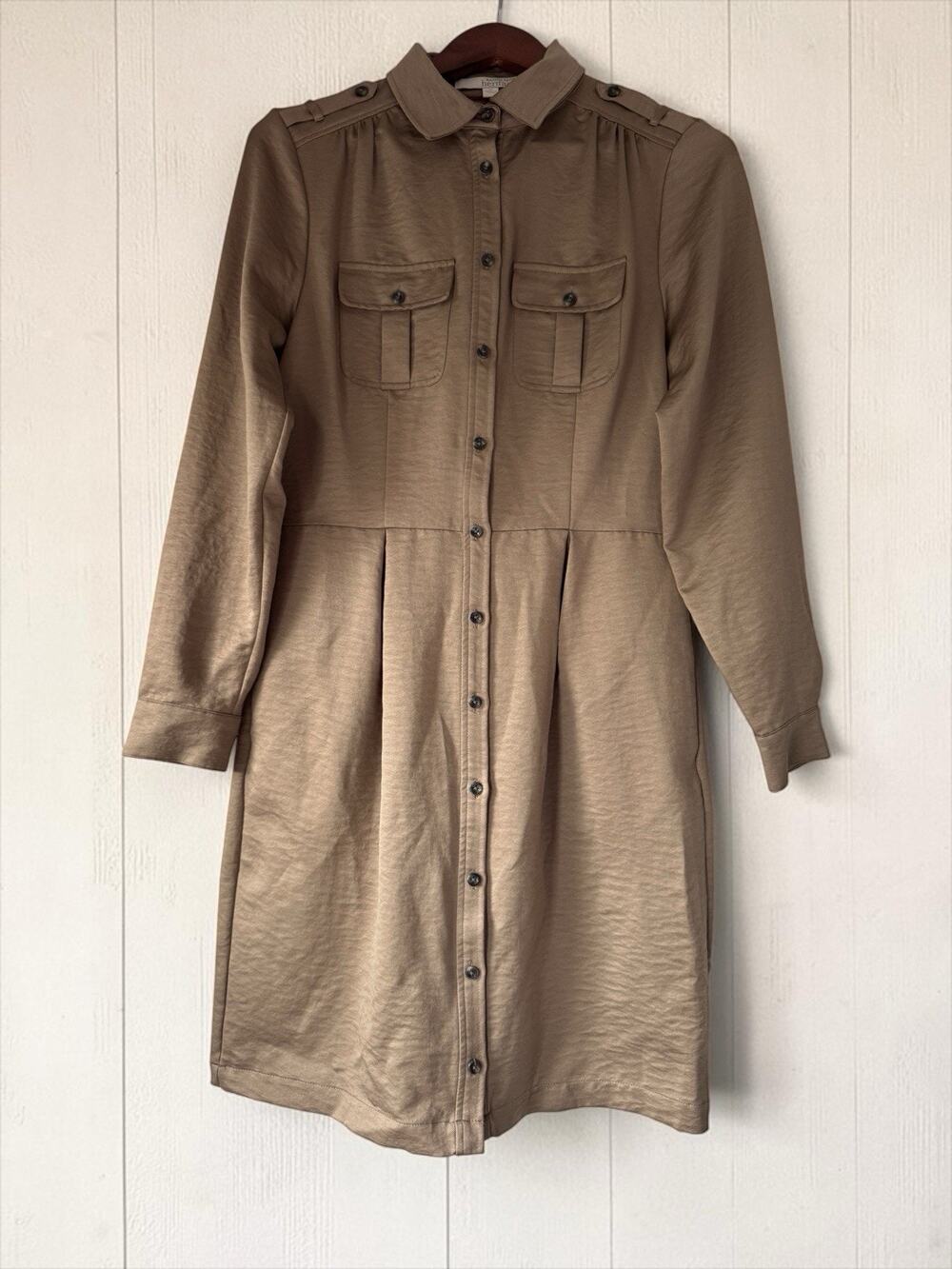 Banana Republic Heritage Womens Beige Shirt Dress Pockets Size 10 Safari